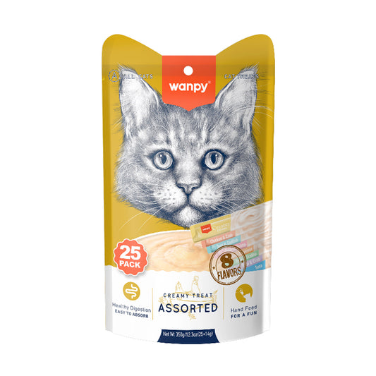 Wanpy Creamy Lickable Cat Treats Assorted – 8 Different Flavors (14g x 25pc)
